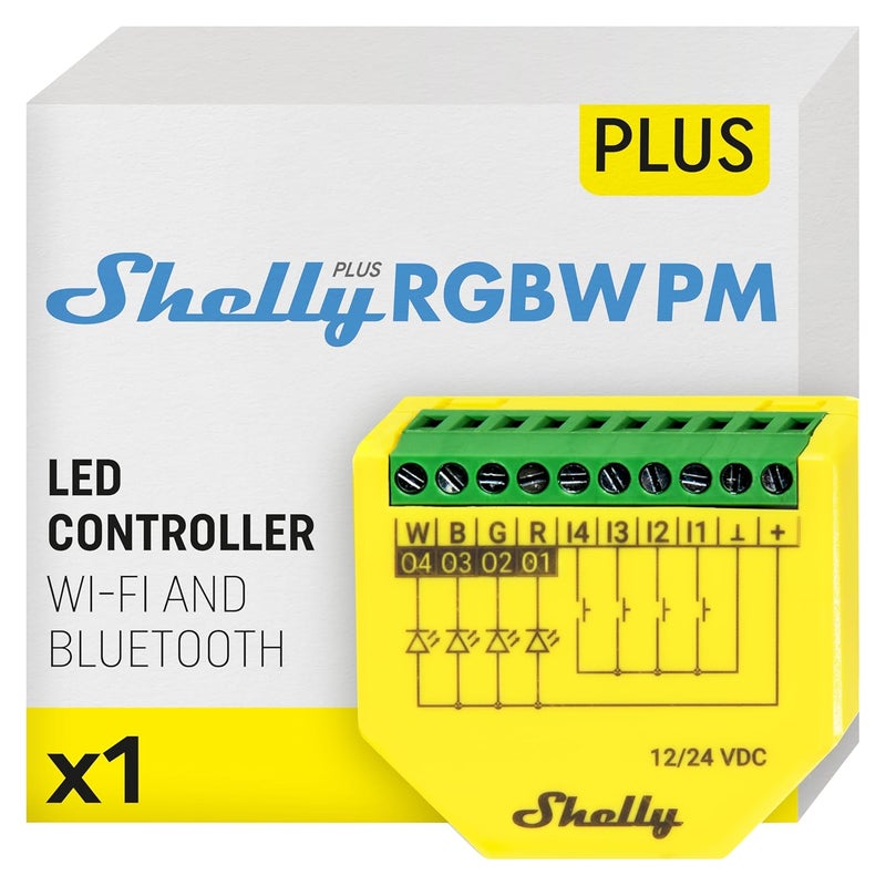 Shelly Plus RGBW PM | WiFi Smart Remote Control for RGBW Led Strips with Power Metering | Home Automation | Bluetooth Gateway | No Hub | Compatible with Alexa & Google Home | iOS Android App - Image 1